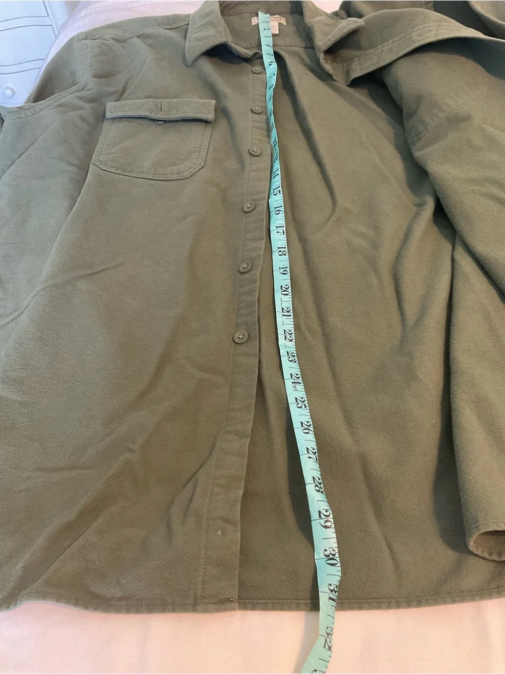 L.L. Bean Men's Olive Green Button-Front Utility Shirt